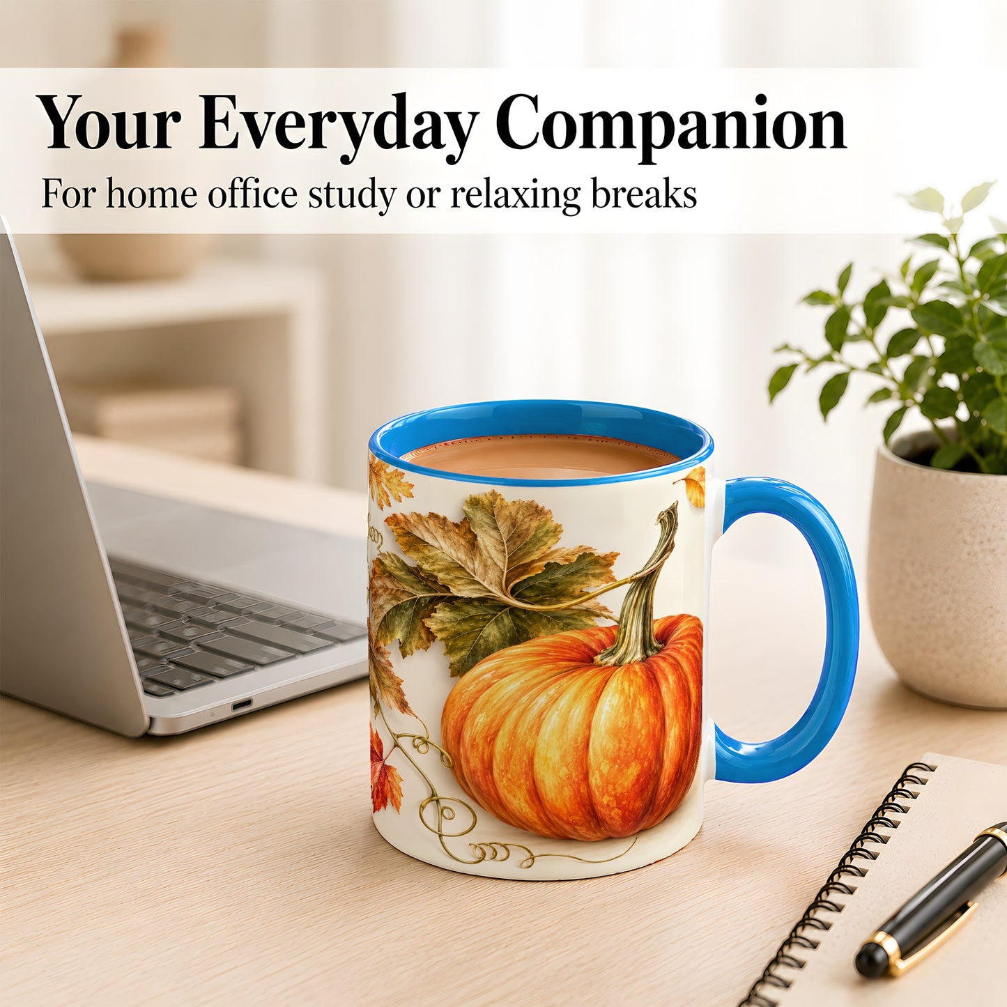 #pl[11oz|Blue] Rustic Orange Pumpkin Coffee Mug, Autumn Harvest Mug, Ceramic Cup