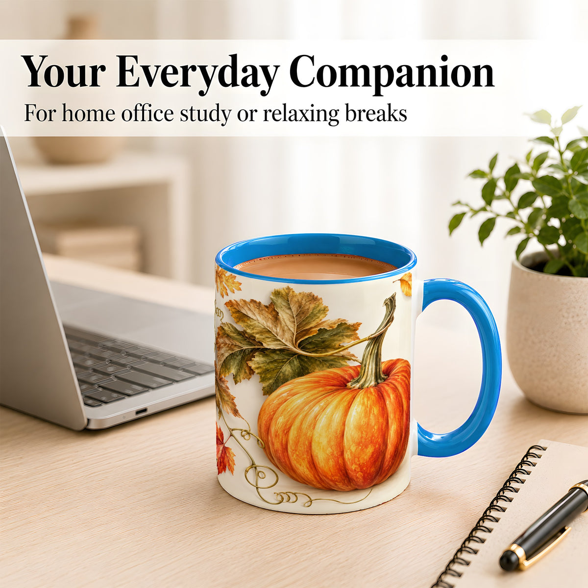 #pl[11oz|Blue] Rustic Orange Pumpkin Coffee Mug, Autumn Harvest Mug, Ceramic Cup