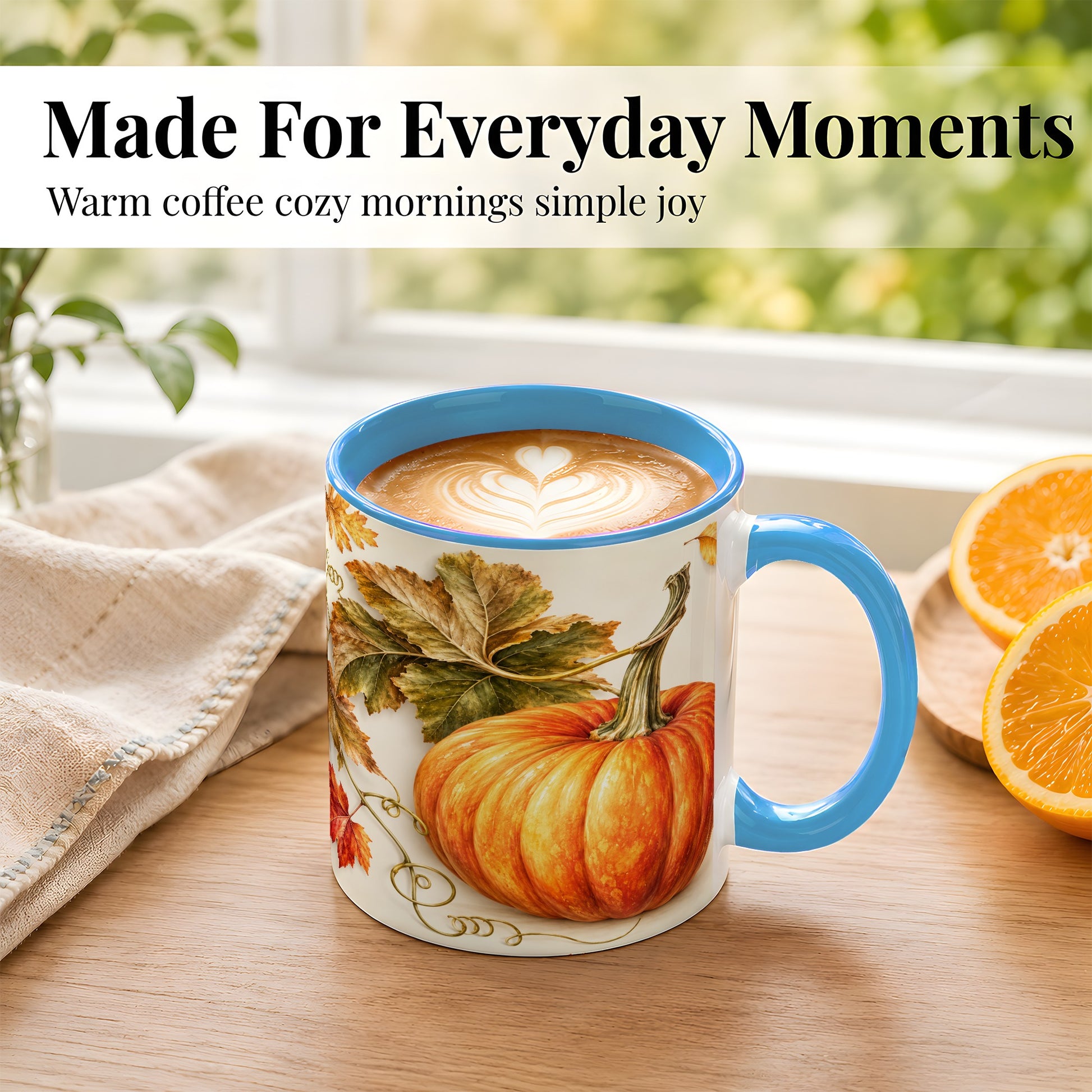 #pl[11oz|Blue] Rustic Orange Pumpkin Coffee Mug, Autumn Harvest Mug, Ceramic Cup