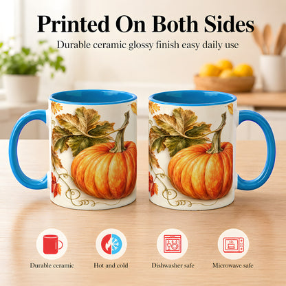 #pl[11oz|Blue] Rustic Orange Pumpkin Coffee Mug, Autumn Harvest Mug, Ceramic Cup