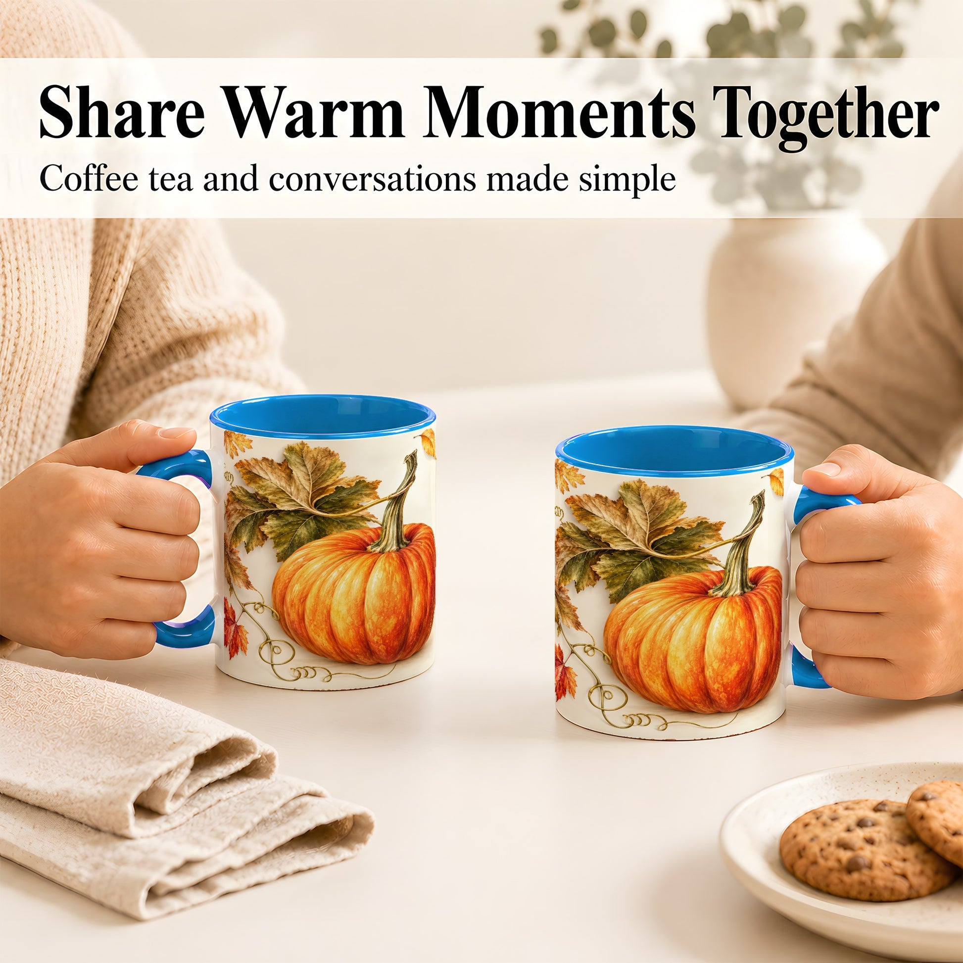#pl[11oz|Blue] Rustic Orange Pumpkin Coffee Mug, Autumn Harvest Mug, Ceramic Cup