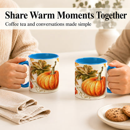 #pl[11oz|Blue] Rustic Orange Pumpkin Coffee Mug, Autumn Harvest Mug, Ceramic Cup