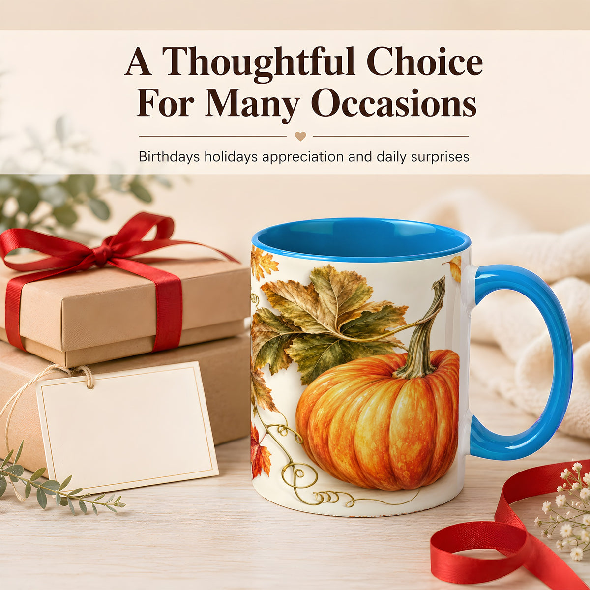 #pl[11oz|Blue] Rustic Orange Pumpkin Coffee Mug, Autumn Harvest Mug, Ceramic Cup