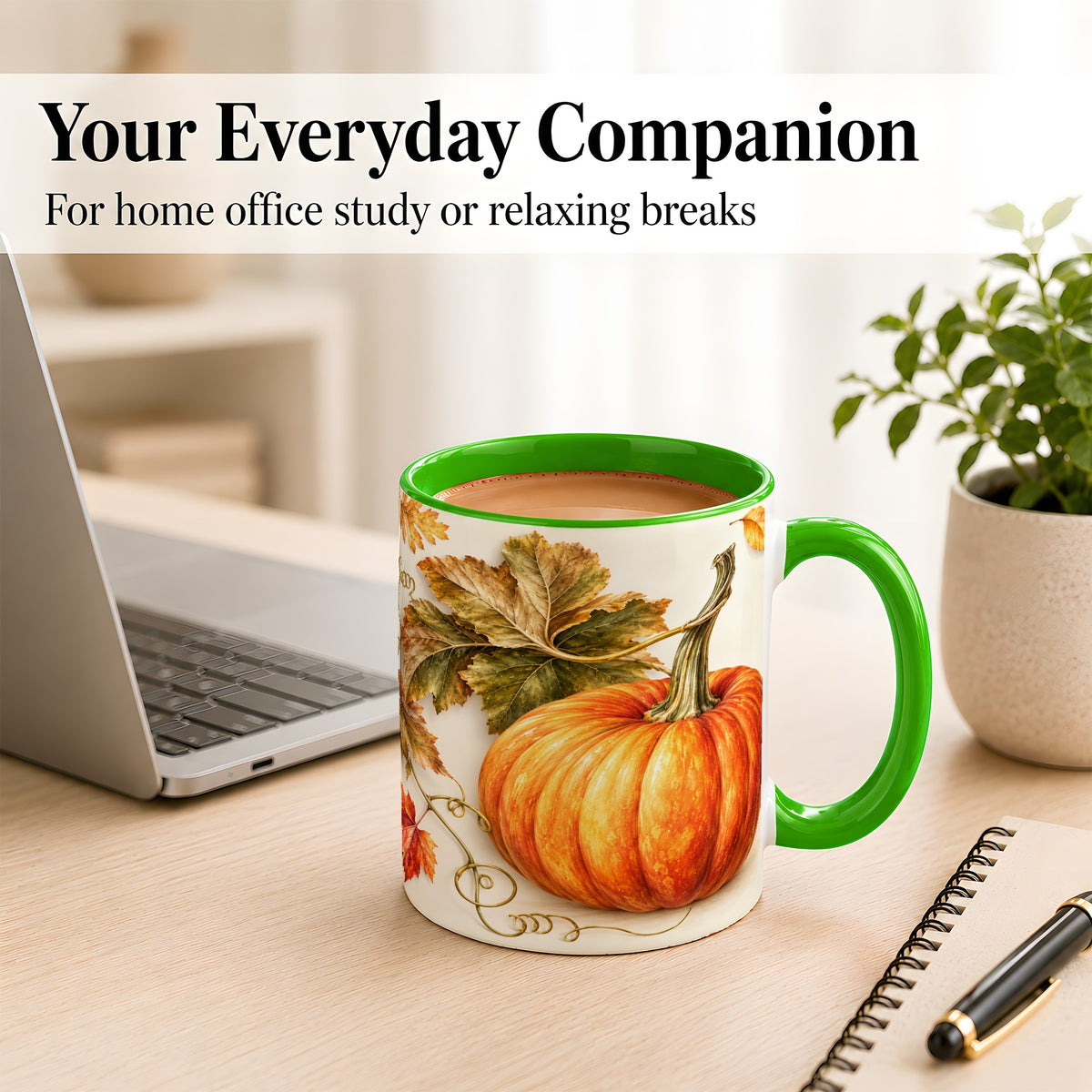 #pl[11oz|Green] Rustic Orange Pumpkin Coffee Mug, Autumn Harvest Mug, Ceramic Cup