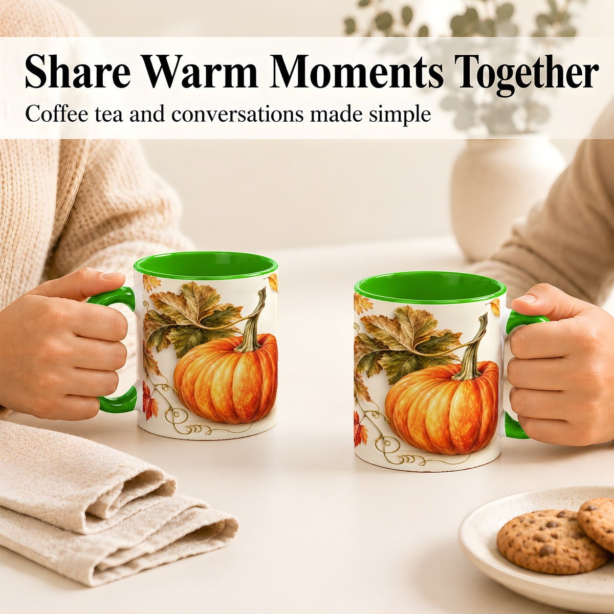 #pl[11oz|Green] Rustic Orange Pumpkin Coffee Mug, Autumn Harvest Mug, Ceramic Cup