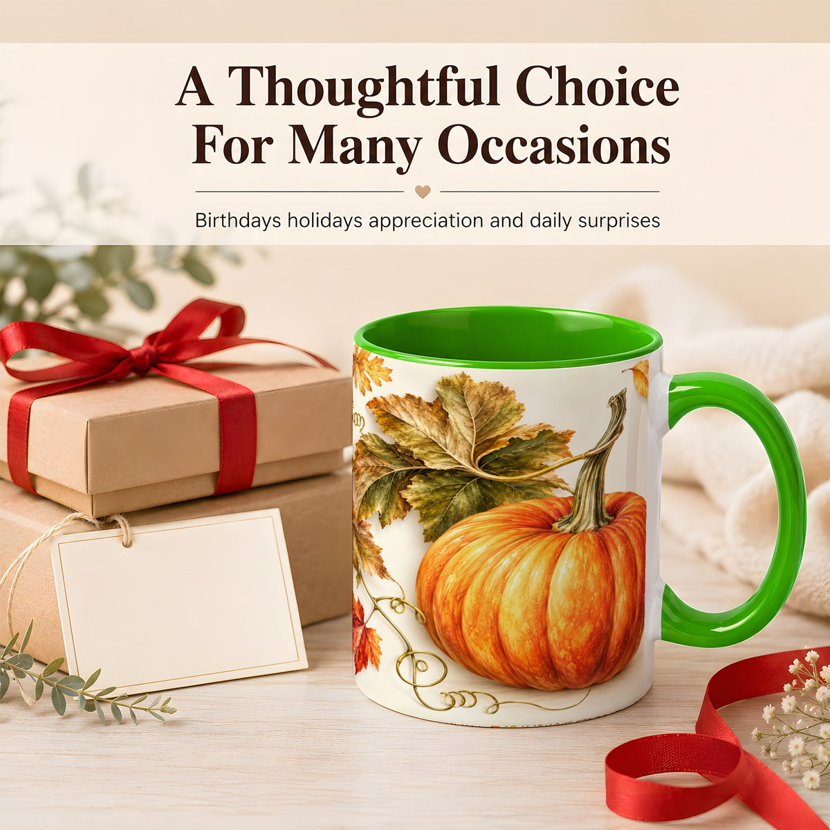 #pl[11oz|Green] Rustic Orange Pumpkin Coffee Mug, Autumn Harvest Mug, Ceramic Cup