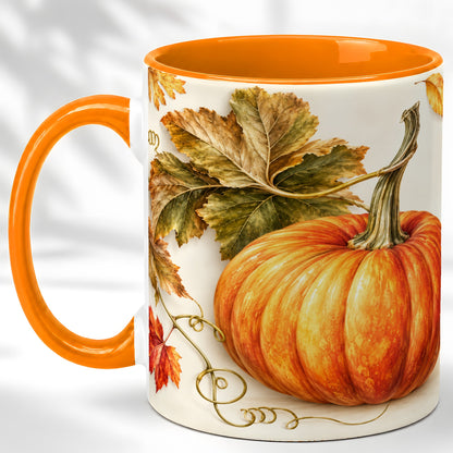 #pl[11oz|Orange] Rustic Orange Pumpkin Coffee Mug, Autumn Harvest Mug, Ceramic Cup