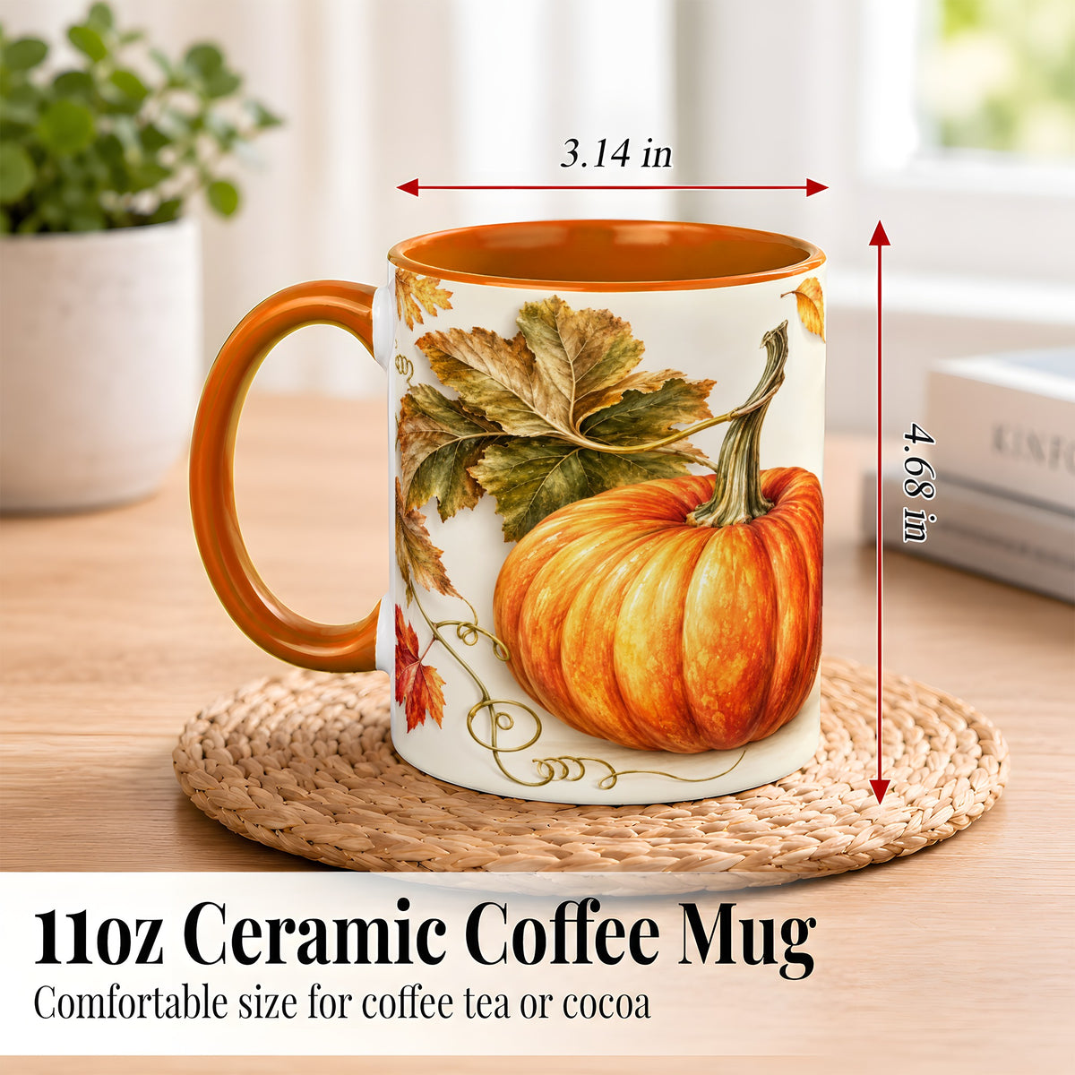 #pl[11oz|Orange] Rustic Orange Pumpkin Coffee Mug, Autumn Harvest Mug, Ceramic Cup