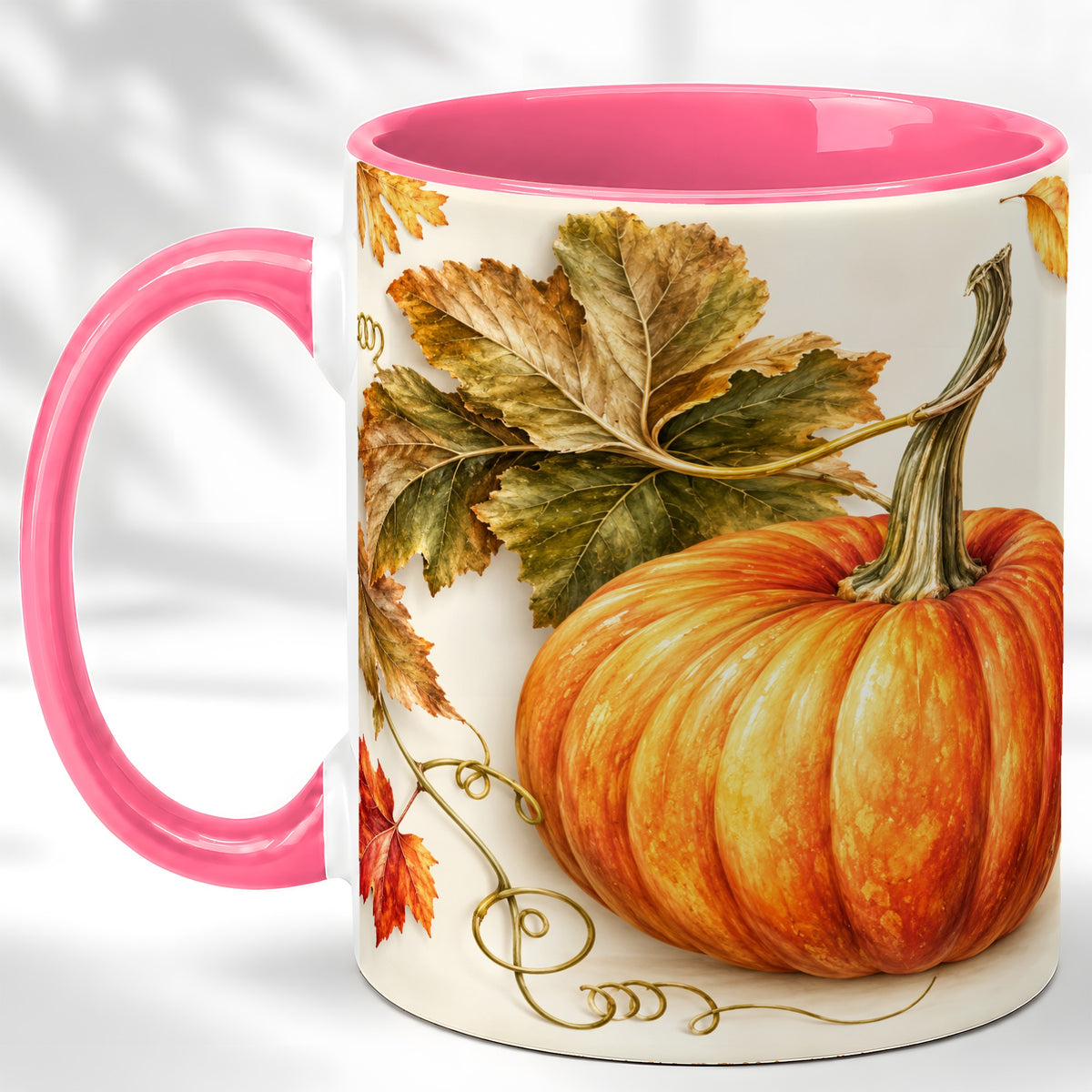 #pl[11oz|Pink] Rustic Orange Pumpkin Coffee Mug, Autumn Harvest Mug, Ceramic Cup