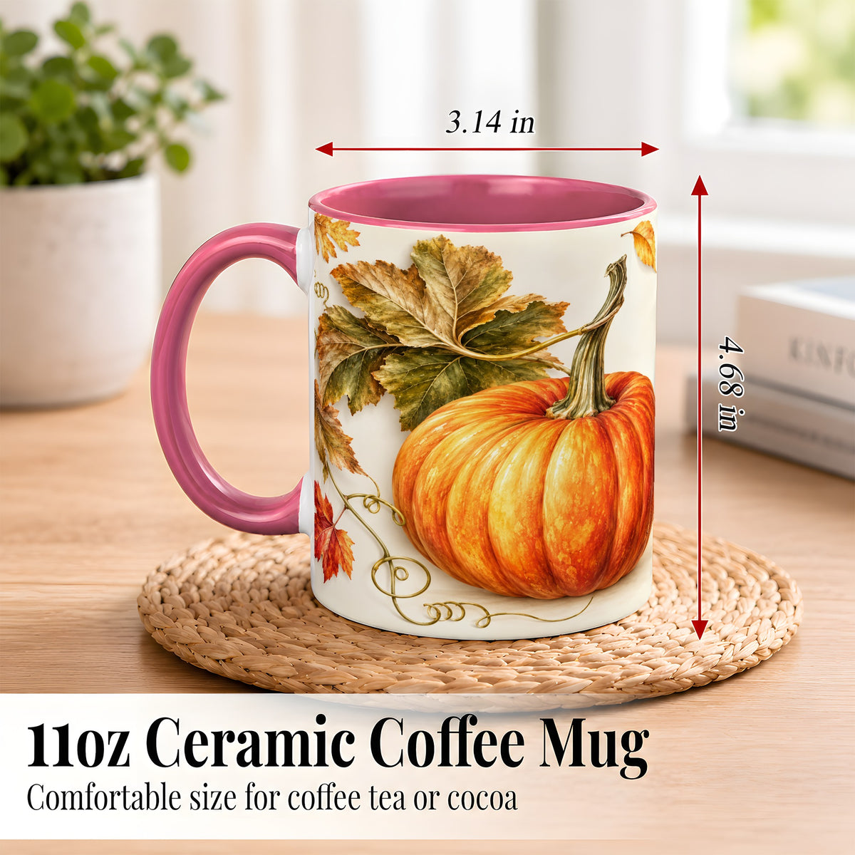 #pl[11oz|Pink] Rustic Orange Pumpkin Coffee Mug, Autumn Harvest Mug, Ceramic Cup