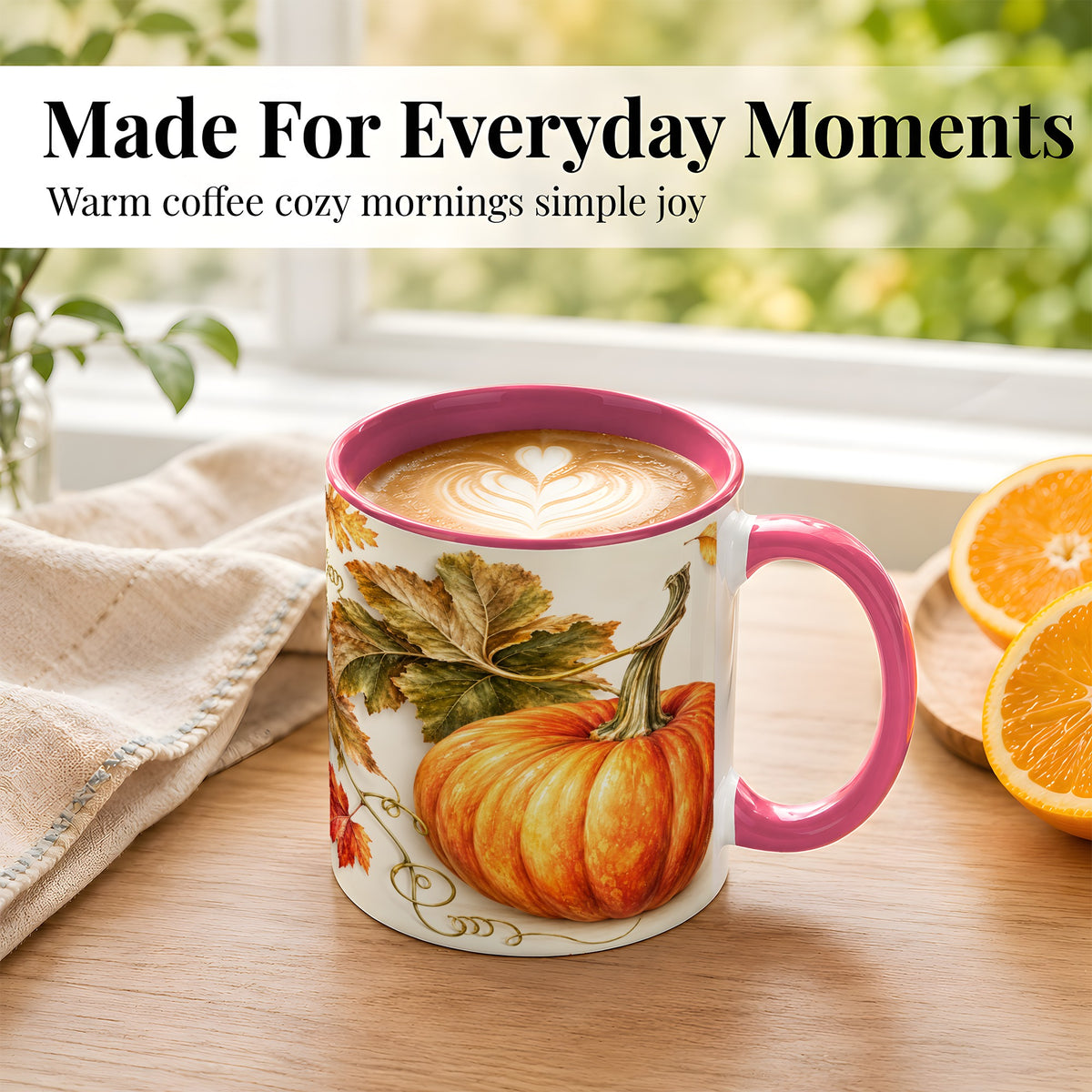 #pl[11oz|Pink] Rustic Orange Pumpkin Coffee Mug, Autumn Harvest Mug, Ceramic Cup
