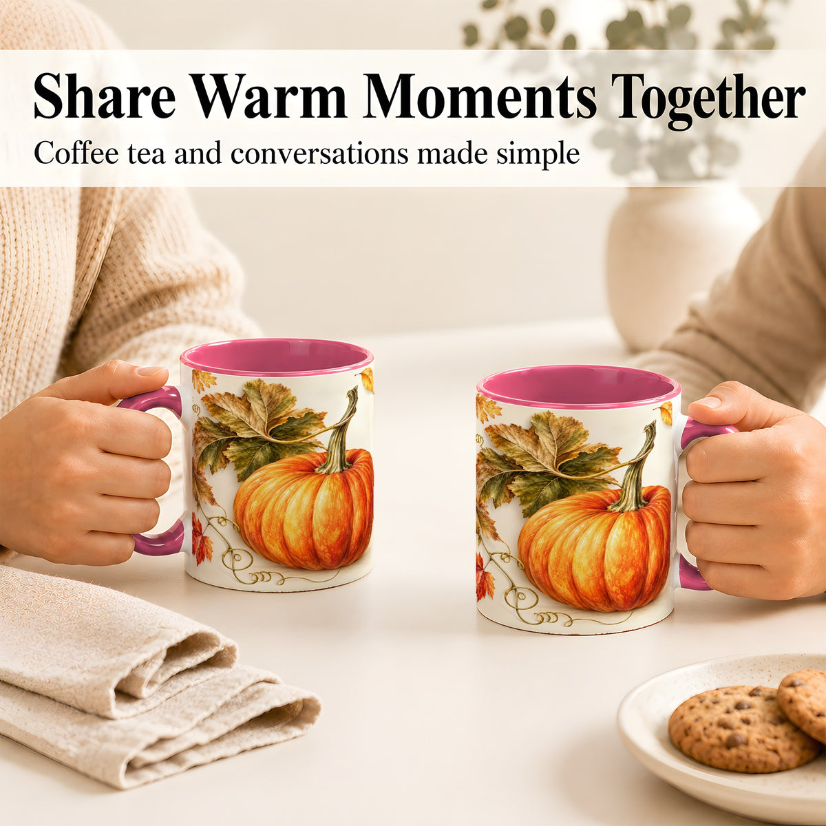 #pl[11oz|Pink] Rustic Orange Pumpkin Coffee Mug, Autumn Harvest Mug, Ceramic Cup