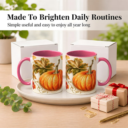 #pl[11oz|Pink] Rustic Orange Pumpkin Coffee Mug, Autumn Harvest Mug, Ceramic Cup