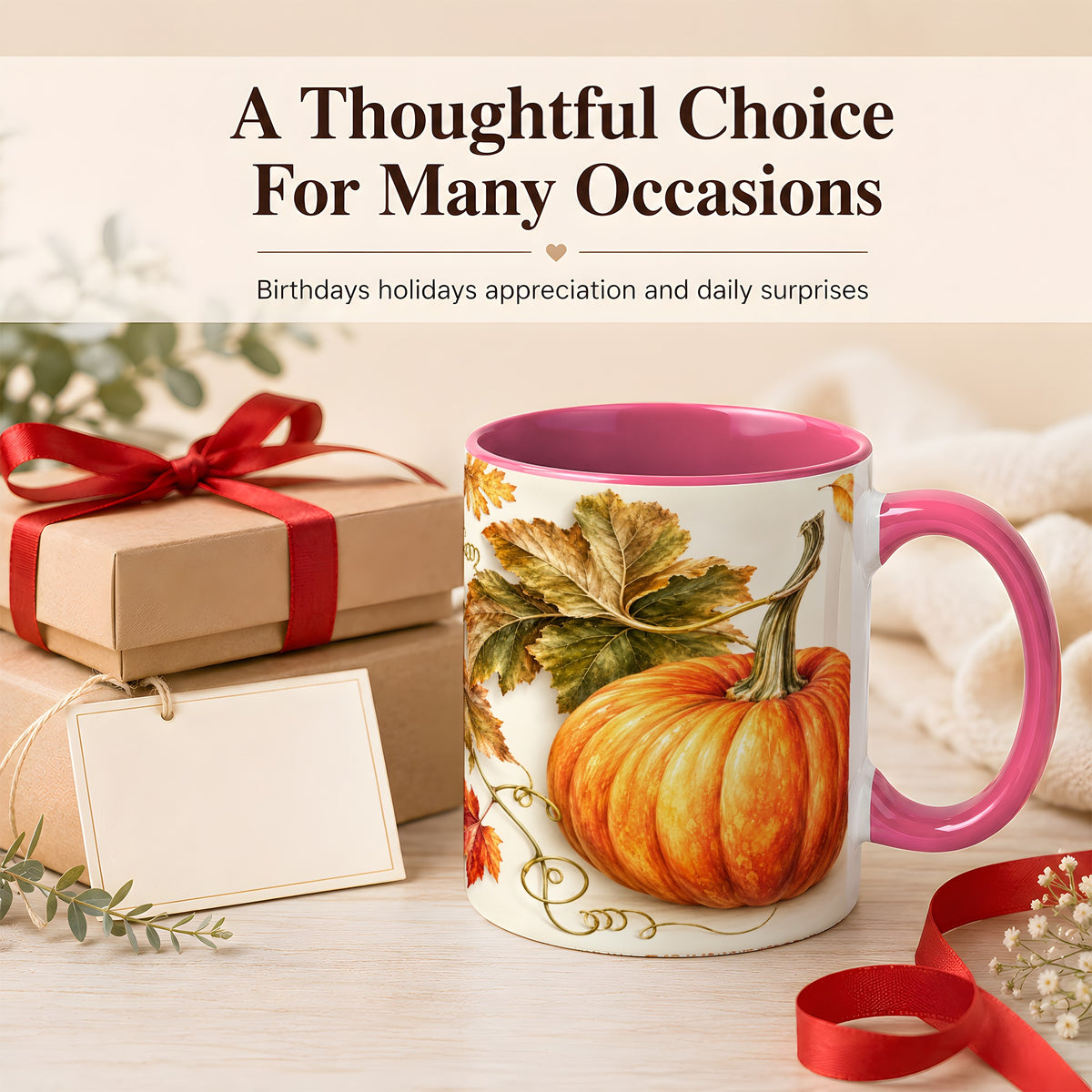 #pl[11oz|Pink] Rustic Orange Pumpkin Coffee Mug, Autumn Harvest Mug, Ceramic Cup