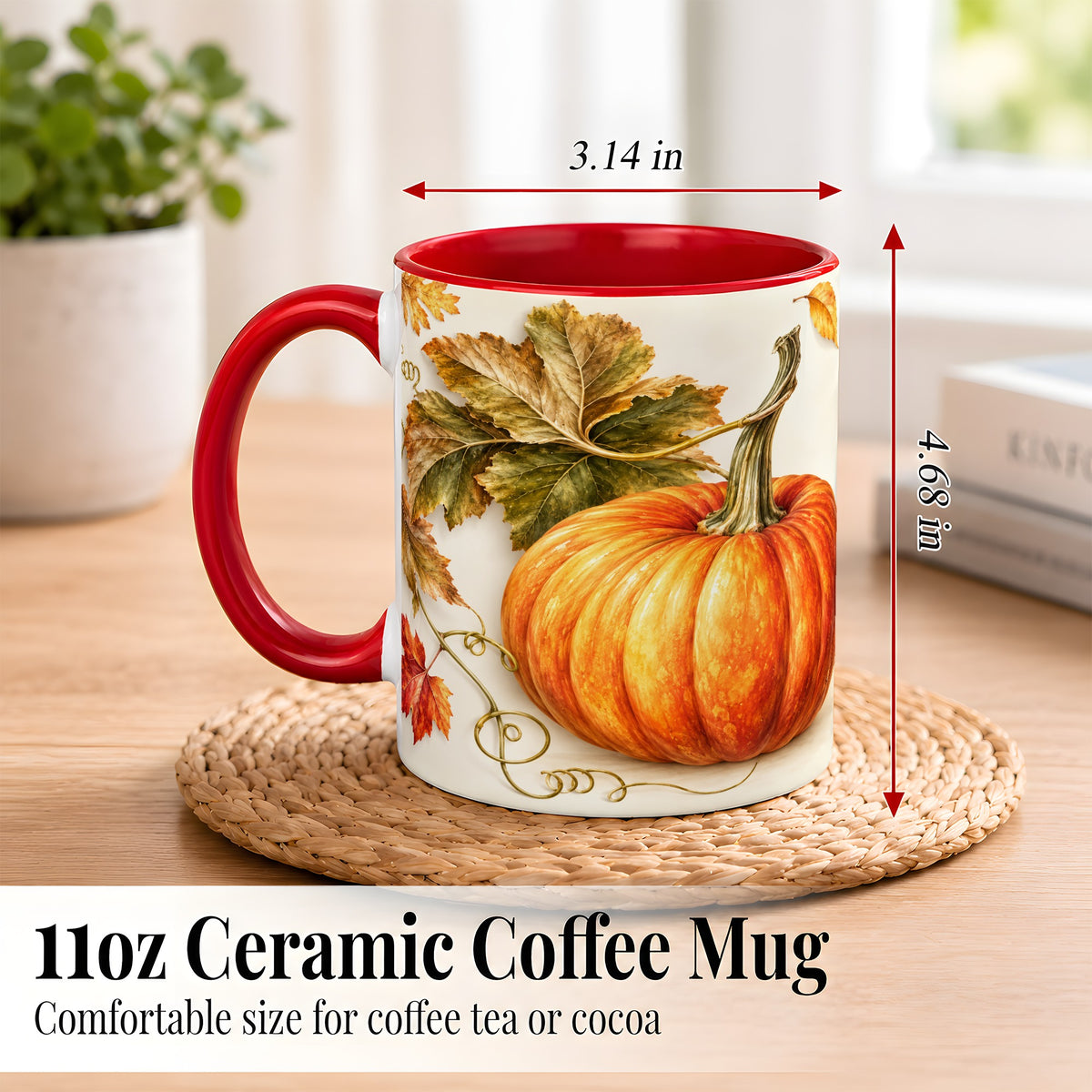 #pl[11oz|Red] Rustic Orange Pumpkin Coffee Mug, Autumn Harvest Mug, Ceramic Cup