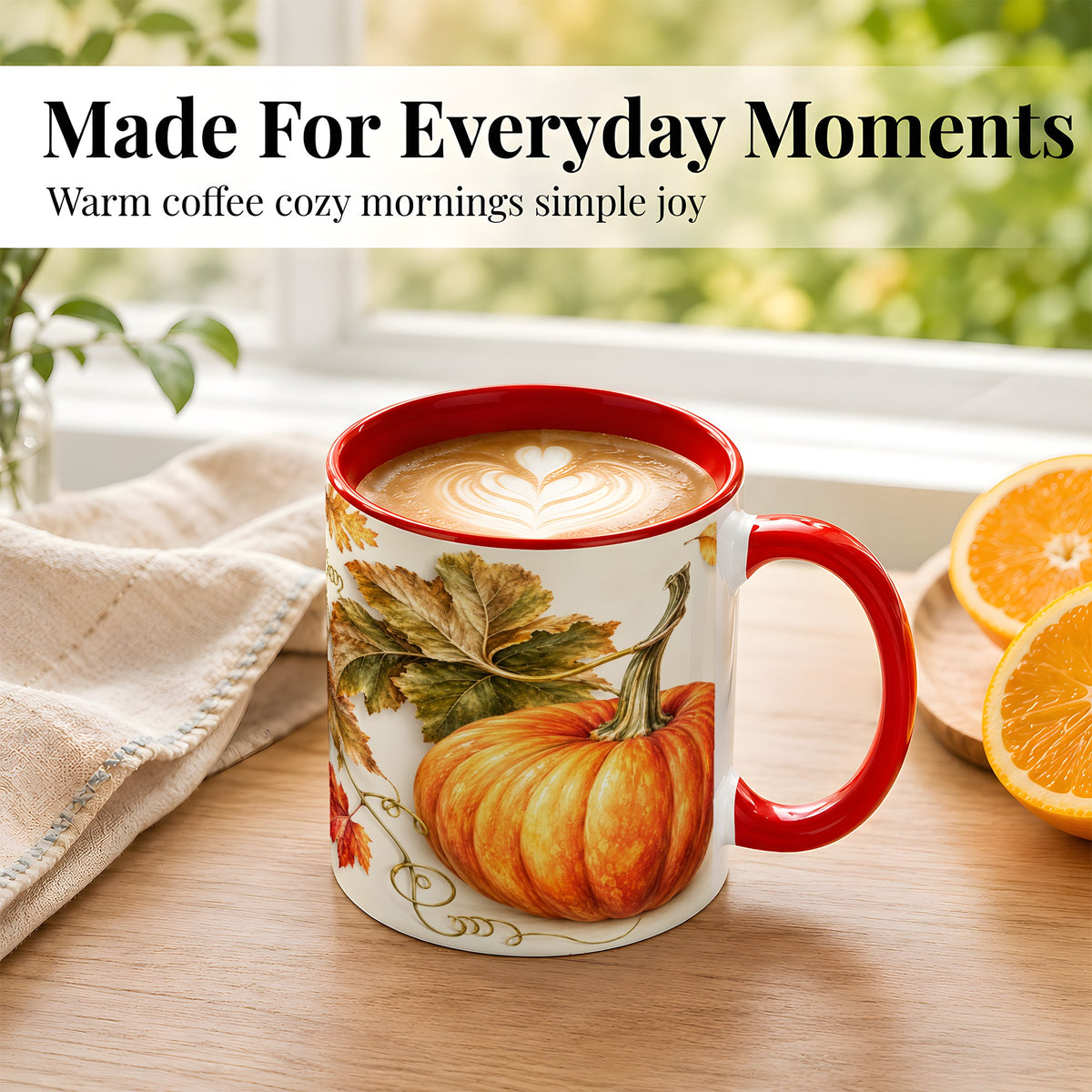 #pl[11oz|Red] Rustic Orange Pumpkin Coffee Mug, Autumn Harvest Mug, Ceramic Cup