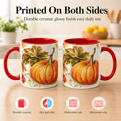 #pl[11oz|Red] Rustic Orange Pumpkin Coffee Mug, Autumn Harvest Mug, Ceramic Cup