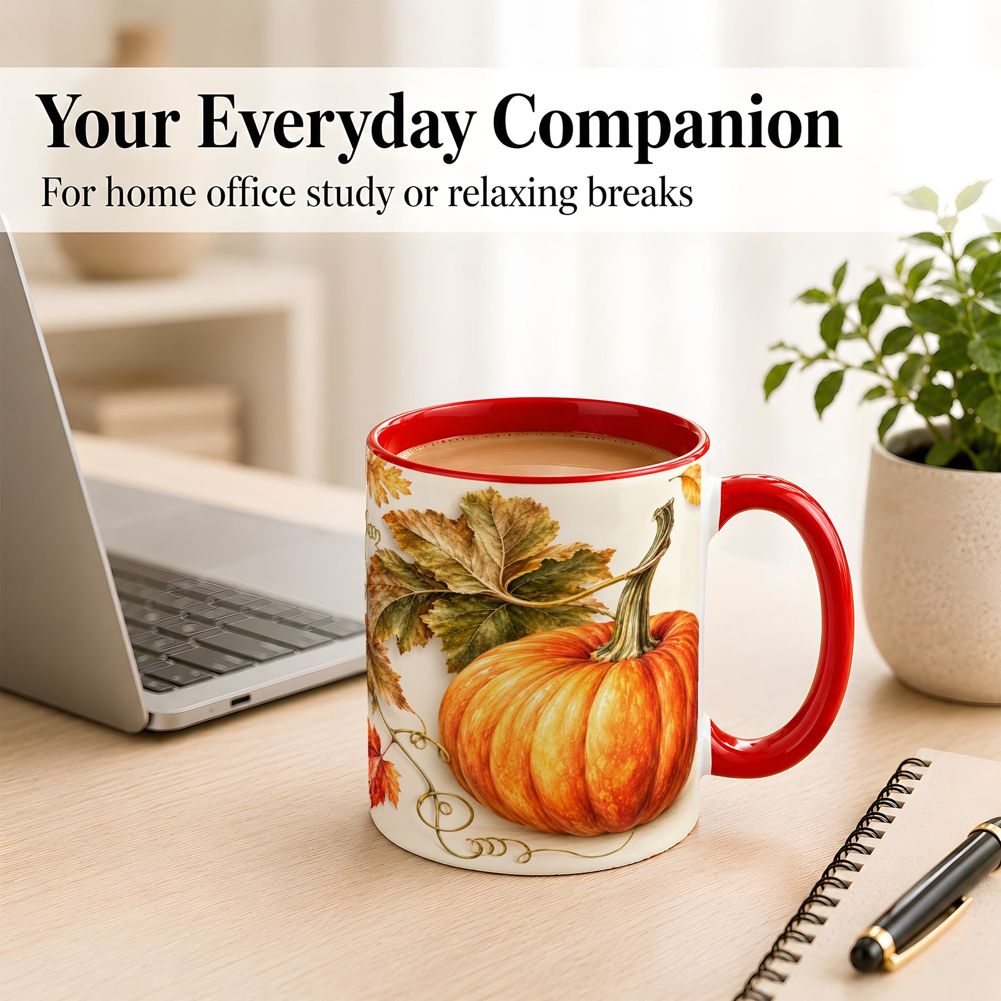 #pl[11oz|Red] Rustic Orange Pumpkin Coffee Mug, Autumn Harvest Mug, Ceramic Cup