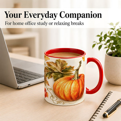 #pl[11oz|Red] Rustic Orange Pumpkin Coffee Mug, Autumn Harvest Mug, Ceramic Cup
