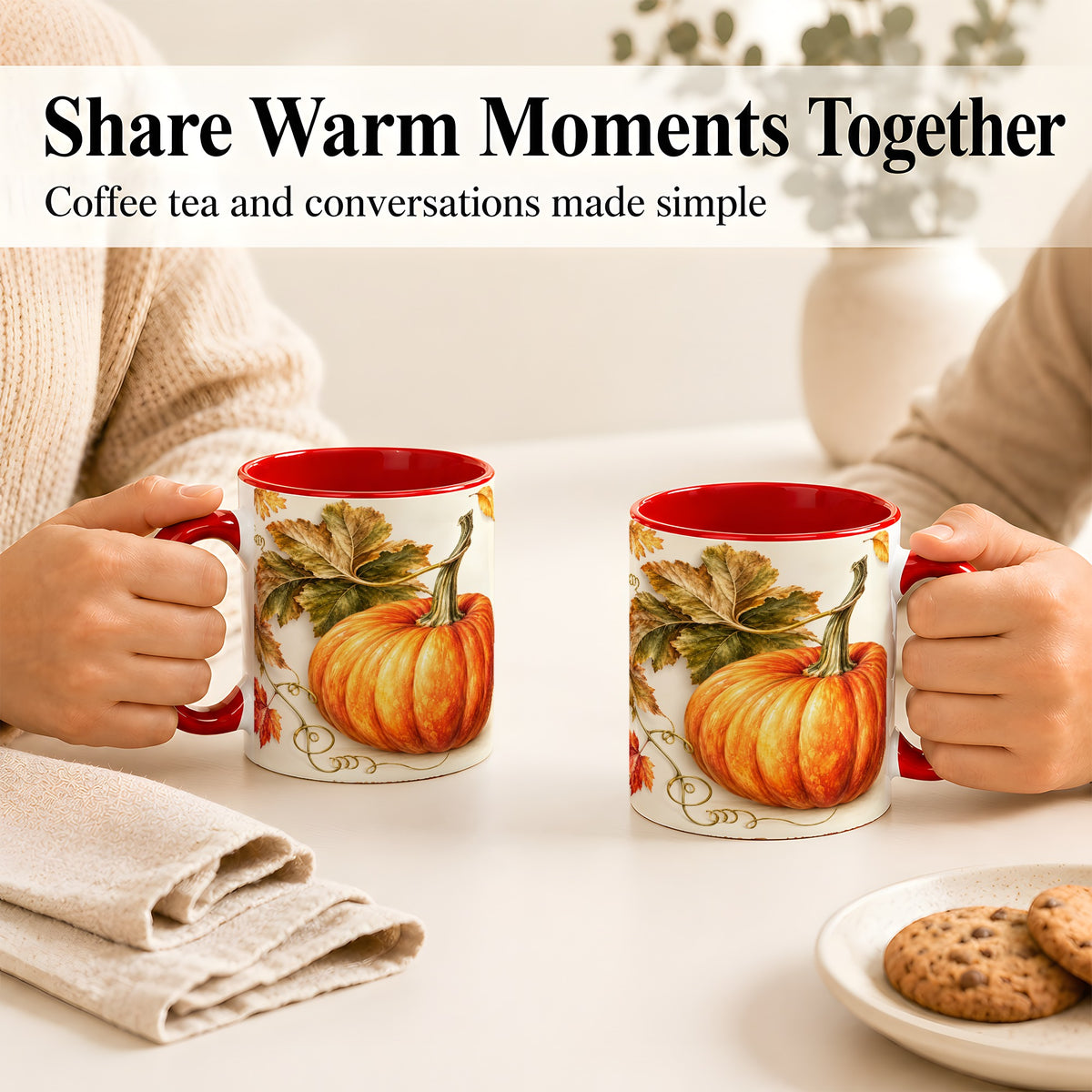 #pl[11oz|Red] Rustic Orange Pumpkin Coffee Mug, Autumn Harvest Mug, Ceramic Cup