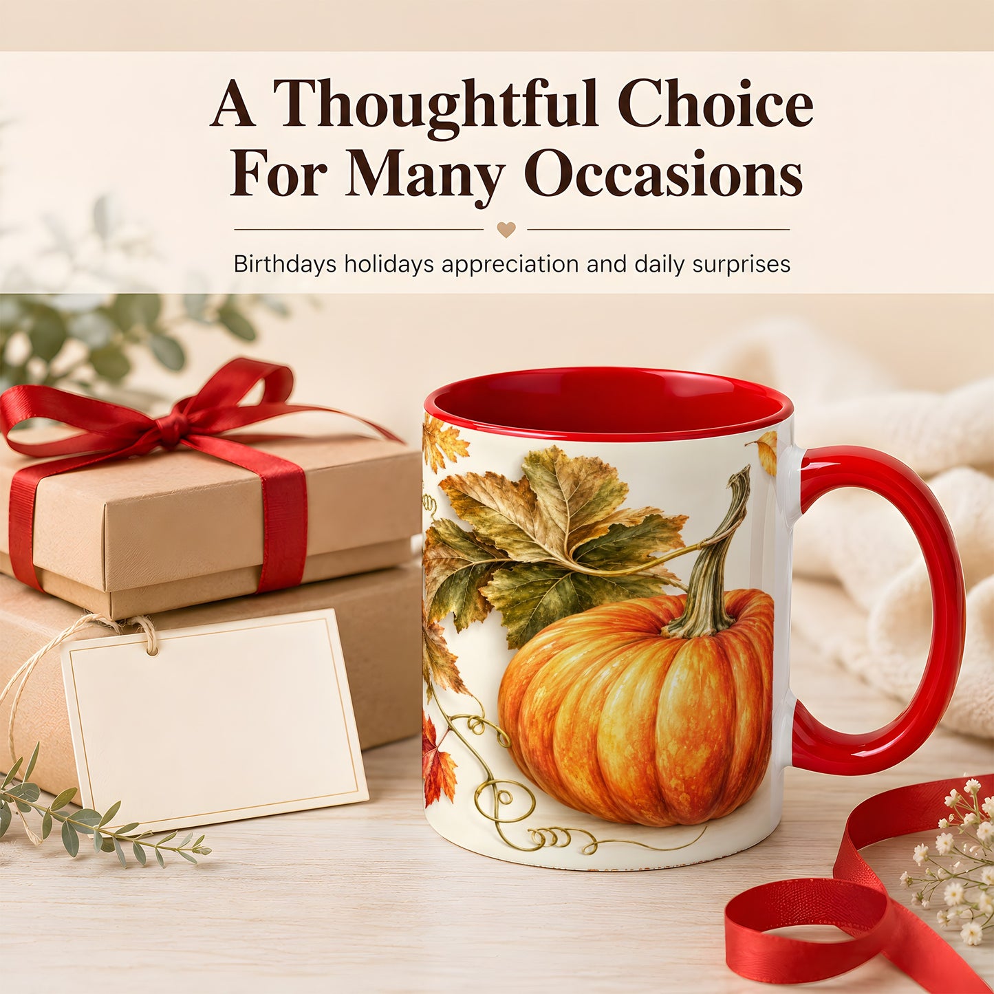 #pl[11oz|Red] Rustic Orange Pumpkin Coffee Mug, Autumn Harvest Mug, Ceramic Cup