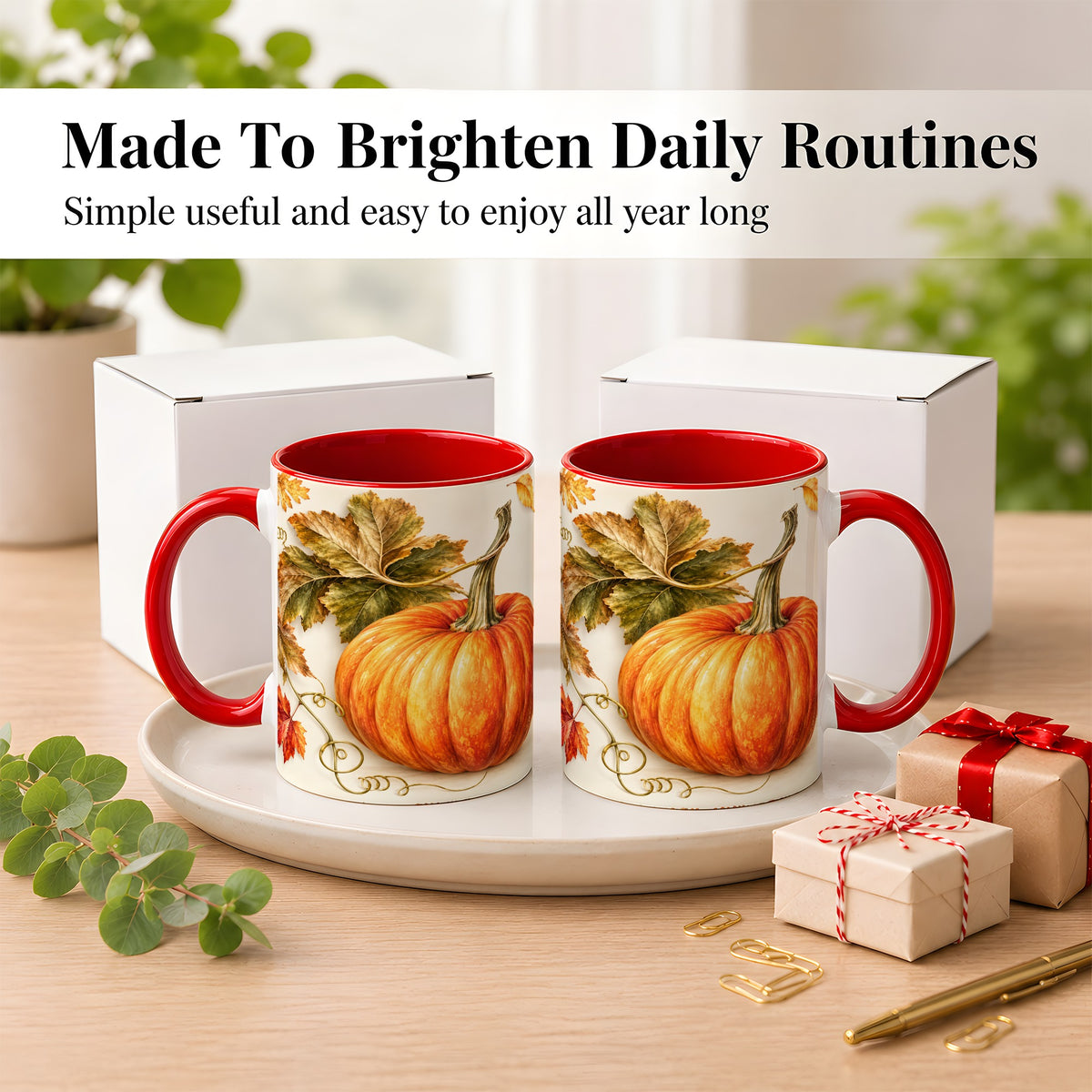 #pl[11oz|Red] Rustic Orange Pumpkin Coffee Mug, Autumn Harvest Mug, Ceramic Cup