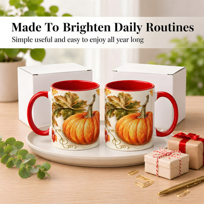 #pl[11oz|Red] Rustic Orange Pumpkin Coffee Mug, Autumn Harvest Mug, Ceramic Cup