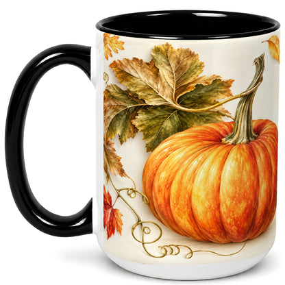 #pl[15oz|Black] Rustic Orange Pumpkin Coffee Mug, Autumn Harvest Mug, Ceramic Cup