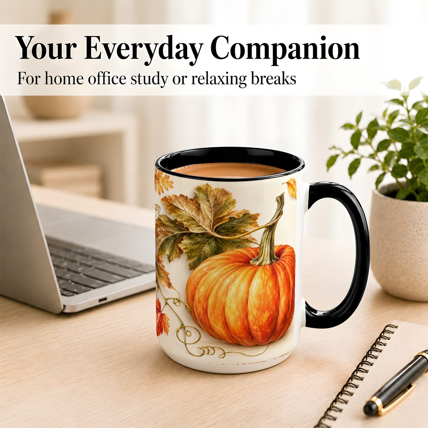 #pl[15oz|Black] Rustic Orange Pumpkin Coffee Mug, Autumn Harvest Mug, Ceramic Cup