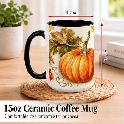 #pl[15oz|Black] Rustic Orange Pumpkin Coffee Mug, Autumn Harvest Mug, Ceramic Cup