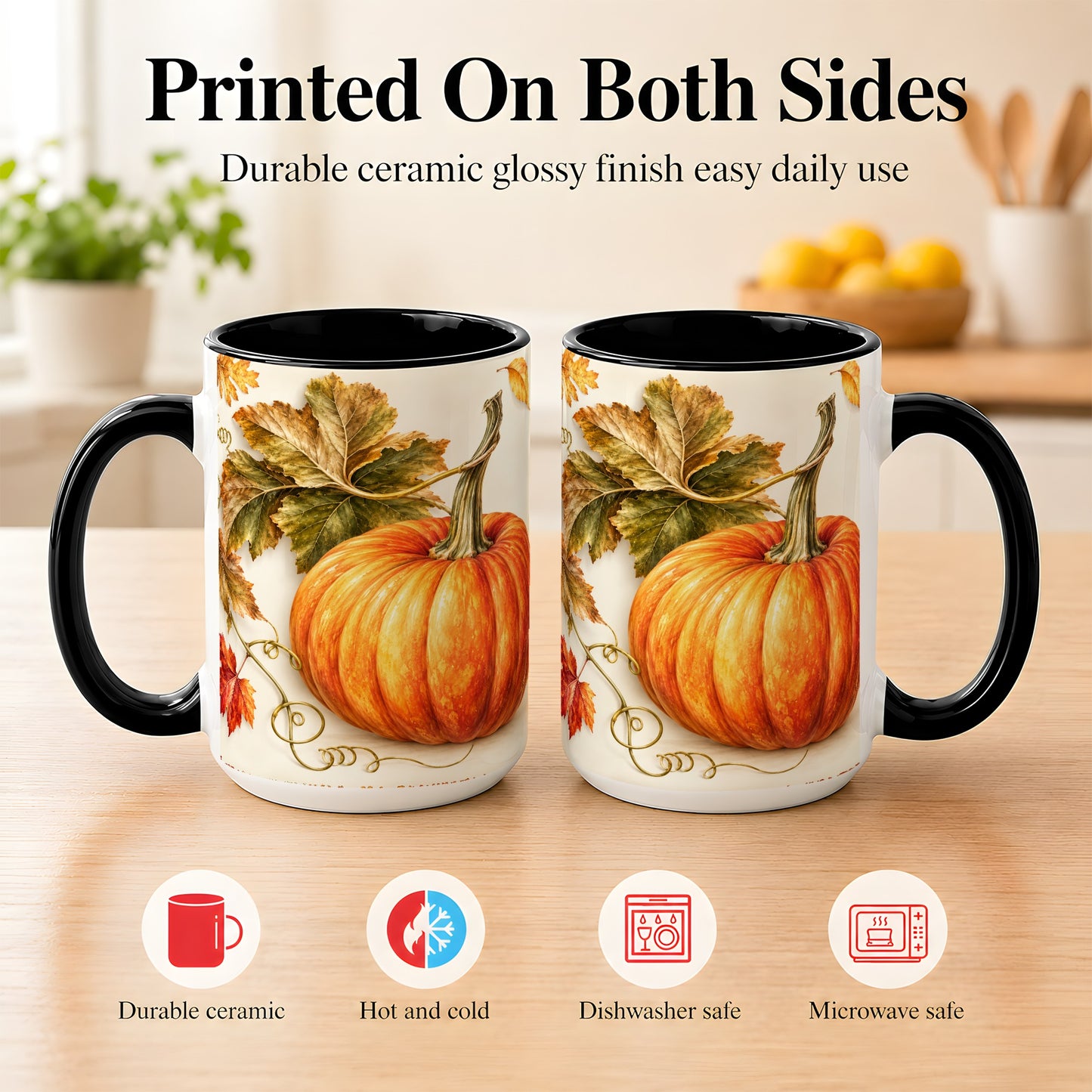 #pl[15oz|Black] Rustic Orange Pumpkin Coffee Mug, Autumn Harvest Mug, Ceramic Cup