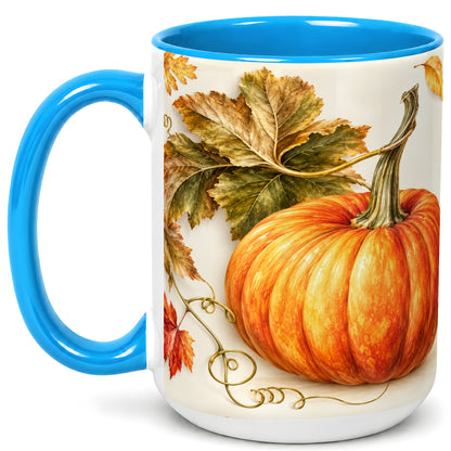 #pl[15oz|Blue] Rustic Orange Pumpkin Coffee Mug, Autumn Harvest Mug, Ceramic Cup