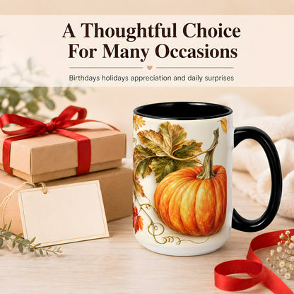 #pl[15oz|Black] Rustic Orange Pumpkin Coffee Mug, Autumn Harvest Mug, Ceramic Cup
