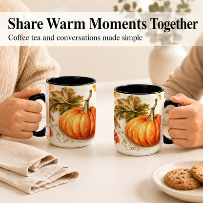 #pl[15oz|Black] Rustic Orange Pumpkin Coffee Mug, Autumn Harvest Mug, Ceramic Cup