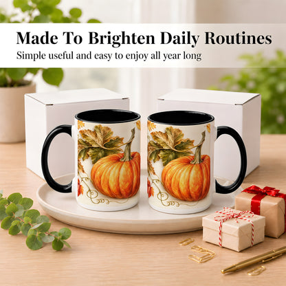 #pl[15oz|Black] Rustic Orange Pumpkin Coffee Mug, Autumn Harvest Mug, Ceramic Cup