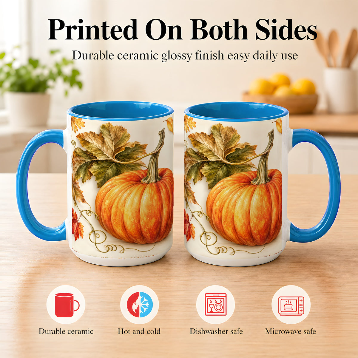 #pl[15oz|Blue] Rustic Orange Pumpkin Coffee Mug, Autumn Harvest Mug, Ceramic Cup