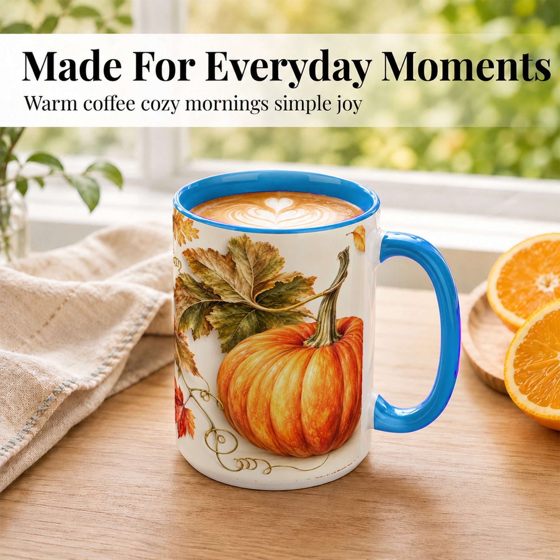 #pl[15oz|Blue] Rustic Orange Pumpkin Coffee Mug, Autumn Harvest Mug, Ceramic Cup