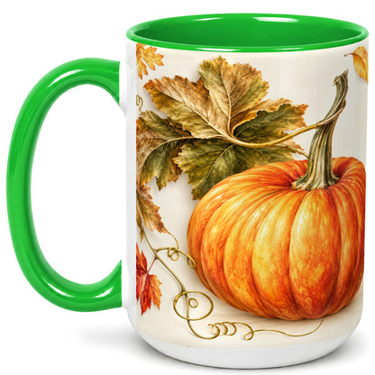 #pl[15oz|Green] Rustic Orange Pumpkin Coffee Mug, Autumn Harvest Mug, Ceramic Cup