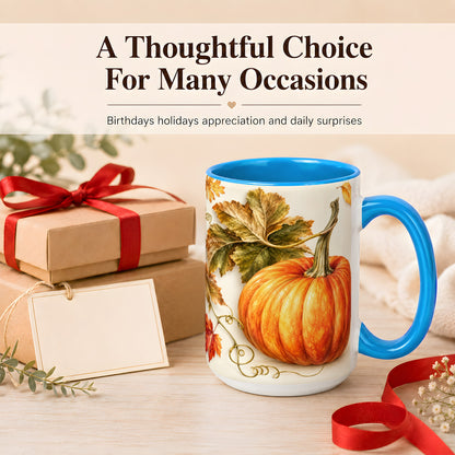 #pl[15oz|Blue] Rustic Orange Pumpkin Coffee Mug, Autumn Harvest Mug, Ceramic Cup