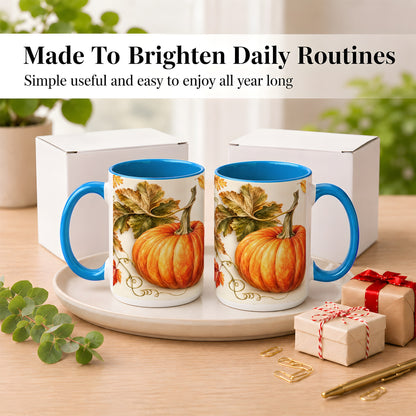 #pl[15oz|Blue] Rustic Orange Pumpkin Coffee Mug, Autumn Harvest Mug, Ceramic Cup