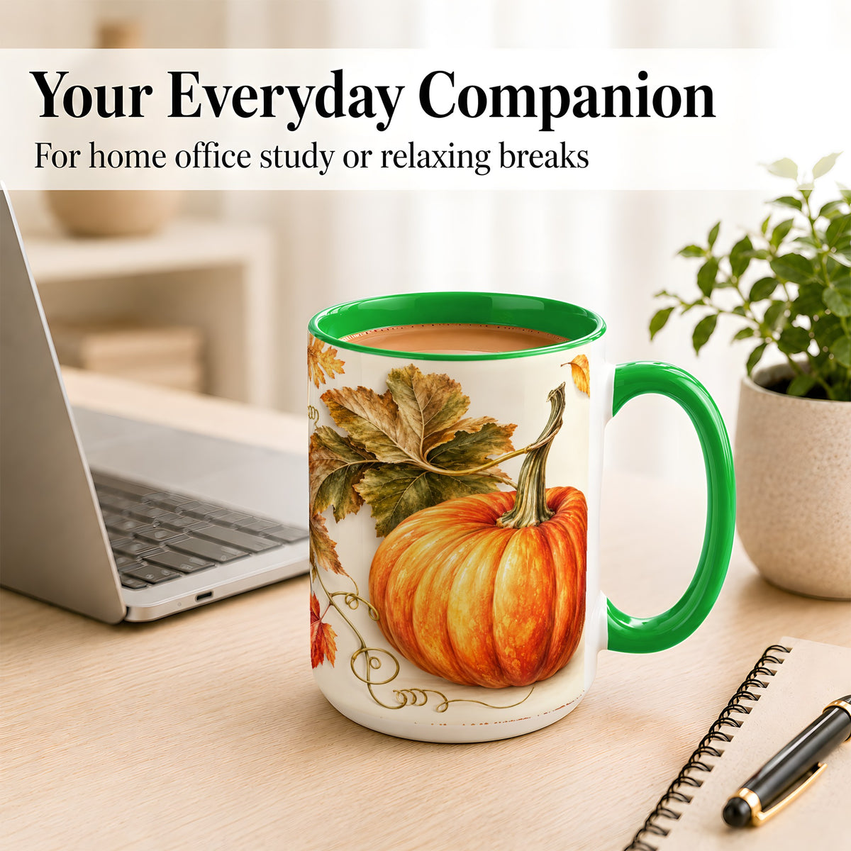 #pl[15oz|Green] Rustic Orange Pumpkin Coffee Mug, Autumn Harvest Mug, Ceramic Cup