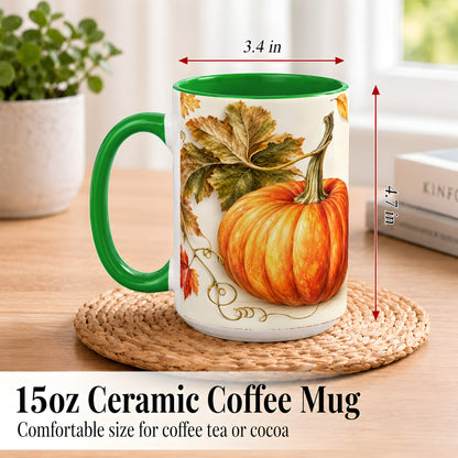 #pl[15oz|Green] Rustic Orange Pumpkin Coffee Mug, Autumn Harvest Mug, Ceramic Cup