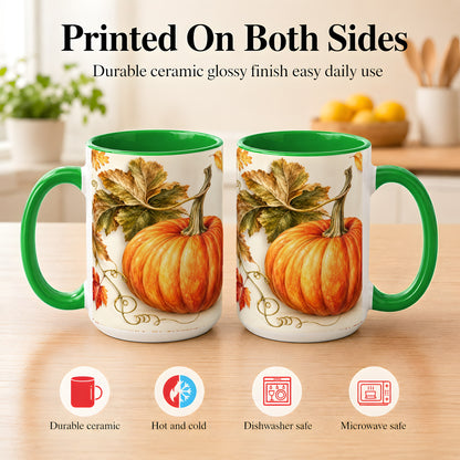 #pl[15oz|Green] Rustic Orange Pumpkin Coffee Mug, Autumn Harvest Mug, Ceramic Cup