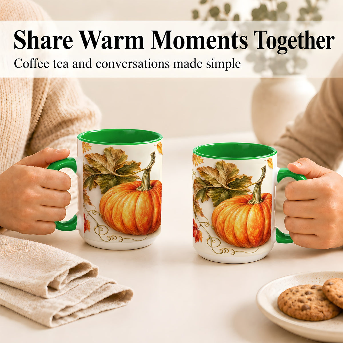 #pl[15oz|Green] Rustic Orange Pumpkin Coffee Mug, Autumn Harvest Mug, Ceramic Cup