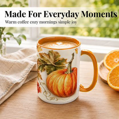 #pl[15oz|Orange] Rustic Orange Pumpkin Coffee Mug, Autumn Harvest Mug, Ceramic Cup