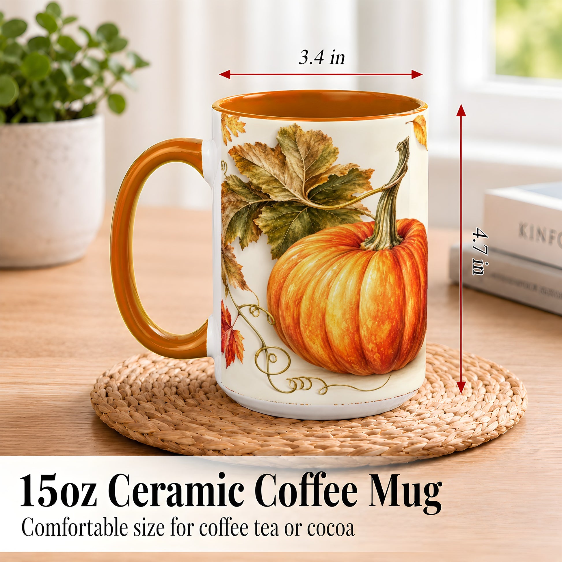 #pl[15oz|Orange] Rustic Orange Pumpkin Coffee Mug, Autumn Harvest Mug, Ceramic Cup