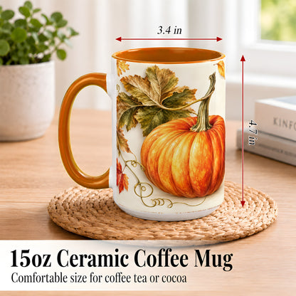 #pl[15oz|Orange] Rustic Orange Pumpkin Coffee Mug, Autumn Harvest Mug, Ceramic Cup