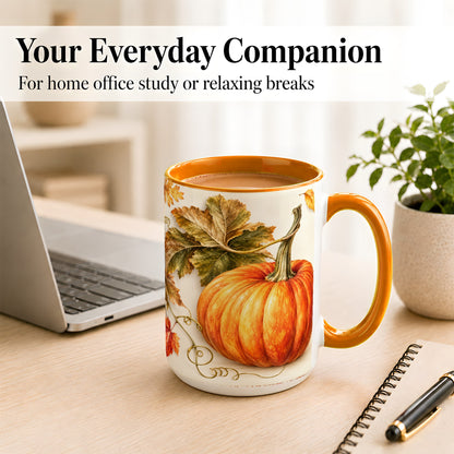#pl[15oz|Orange] Rustic Orange Pumpkin Coffee Mug, Autumn Harvest Mug, Ceramic Cup