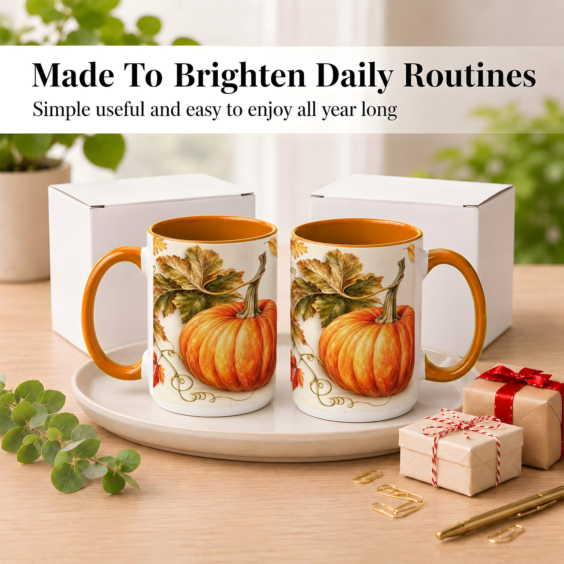 #pl[15oz|Orange] Rustic Orange Pumpkin Coffee Mug, Autumn Harvest Mug, Ceramic Cup