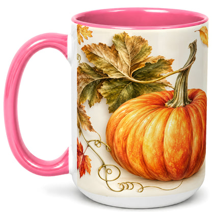 #pl[15oz|Pink] Rustic Orange Pumpkin Coffee Mug, Autumn Harvest Mug, Ceramic Cup